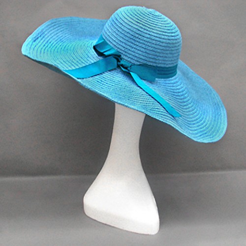 Straw Hat: Shapable Paper Straw Wide Brim Hat w/ Ribbon - Turquoise - HT-ST1164TU Straw Hat: Shapable Paper Straw Wide Brim Hat w/ Ribbon - Turquoise - HT-ST1164TU